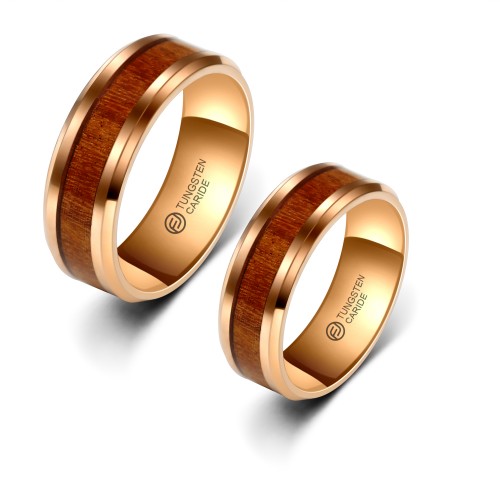 ALIANÇA DE TUNGSTÊNIO ROSE COM MADEIRA 8MM